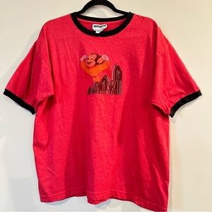 Vintage Passing4Sane Mighty Mouse Graphic Ringer‎ Red T Shirt Made In USA XL.B87